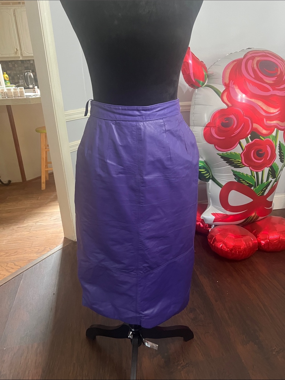 Vibrant Purple Leather Pencil Skirt